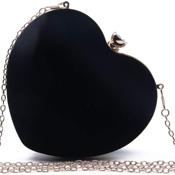 Handbags - Womens Heart Shape Evening Bag Purse Velvet Party Tote Mini Handbag Clutch Chain